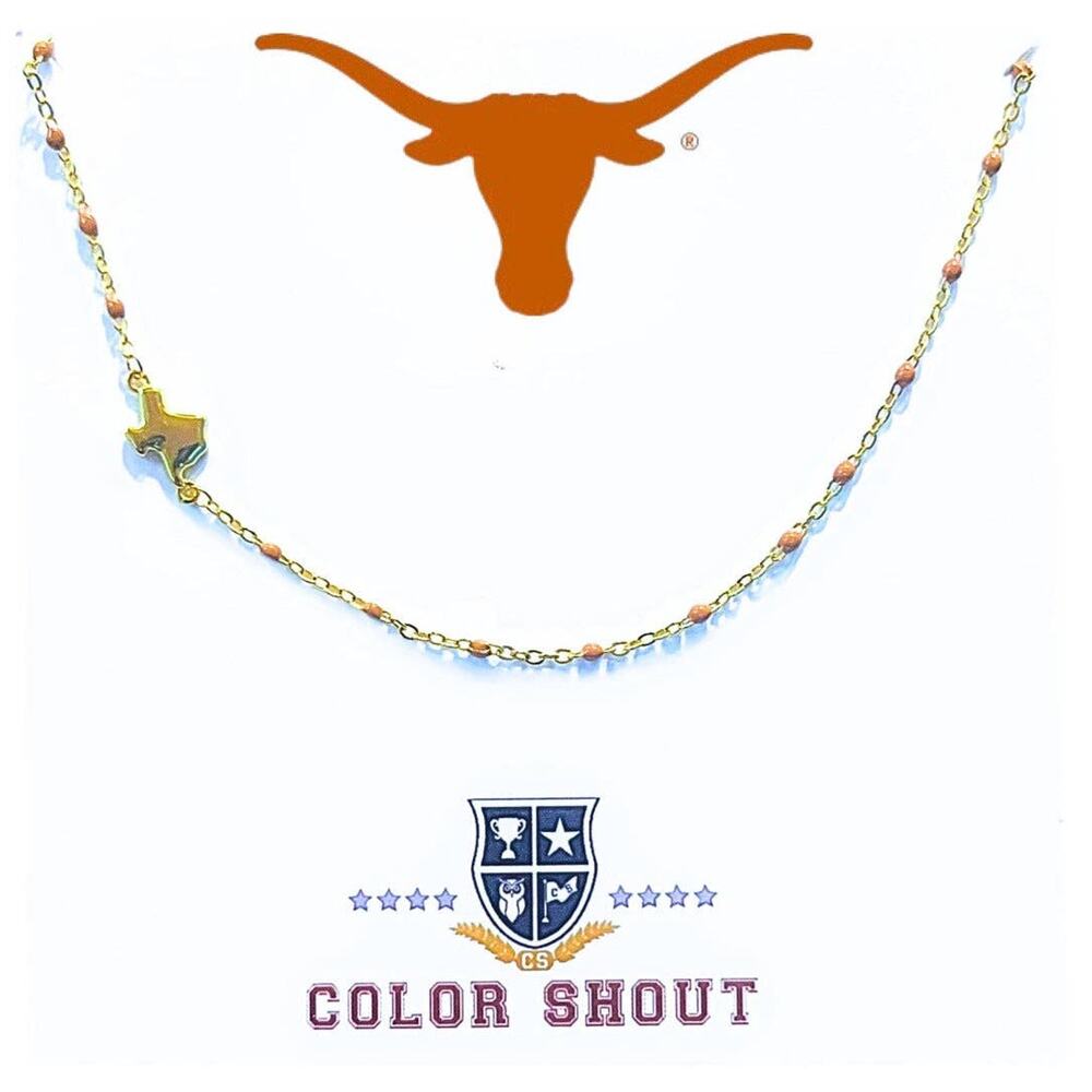 Texas Longhorns ‘Texas’ Logo Enamel Bead Necklace – 18K Gold Plated